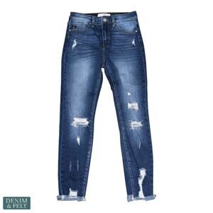 KanCan Distressed Skinny Jeans Dark Wash Raw Hem Women’s 7/27 Preowned